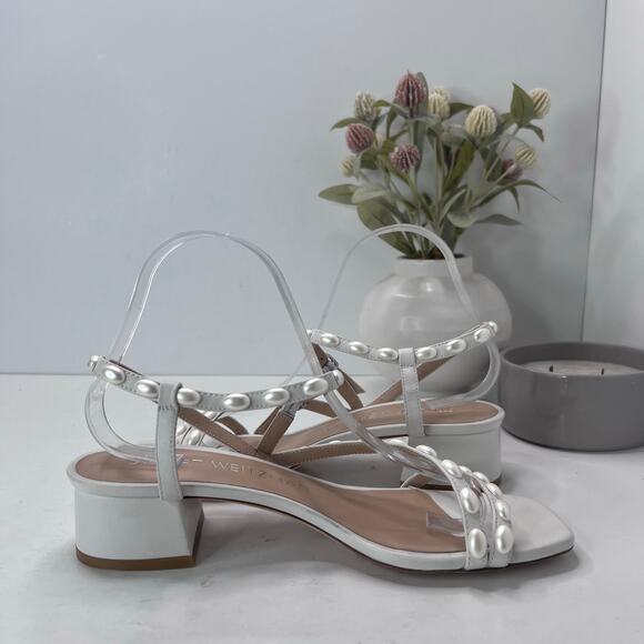 Stuart Weitzman Pearlita 35 Chunky Block Heel Sandal White Women's 8.5B - Picture 6 of 10